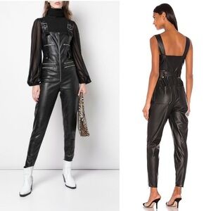 WeWoreWhat Moto Vegan Leather Overalls in Black